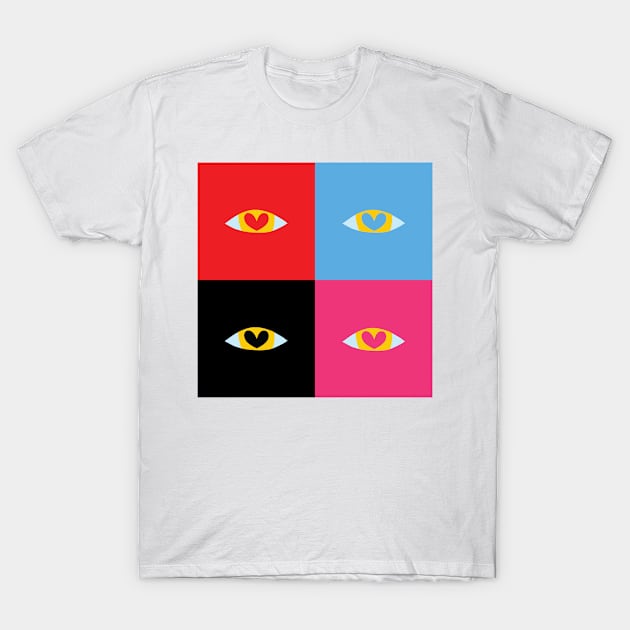 Heart Eyes - RED, BLUE, PINK, BLACK T-Shirt by CATTATONICAT